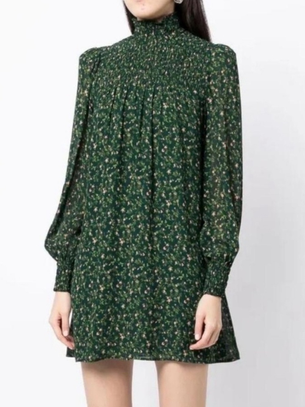 Reformation Brandi Floral Longsleeve Mini Dress in Coriander Green Size Medium